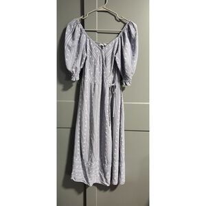 Calista Women Puff Short Sleeve Floral Print Wrap Midi Dress Purple White Small